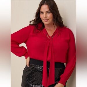 NWT Torrid Chiffon Bow Front Button Down Shirt